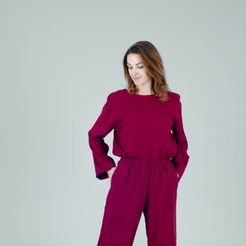 Tencel Damenshirt Berry Pink, langärmelig, Urheber: Mini & Eve