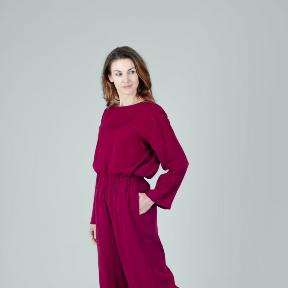 Tencel Damenshirt Berry Pink, langärmelig, Urheber: Mini & Eve