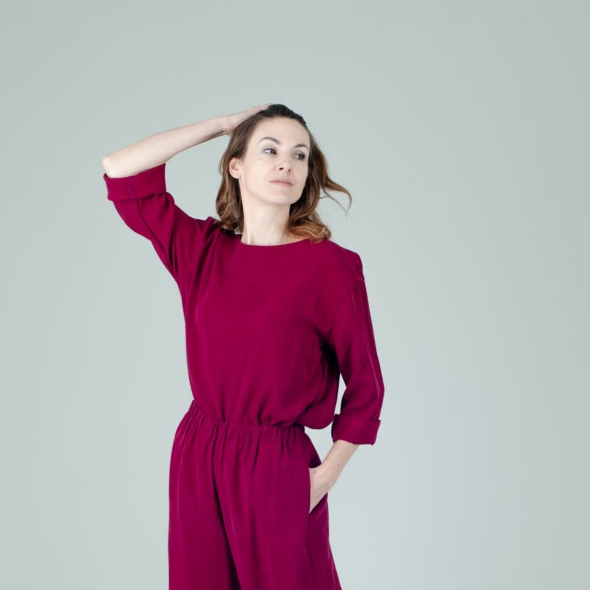 Tencel Damenshirt Berry Pink, langärmelig, Urheber: Mini & Eve