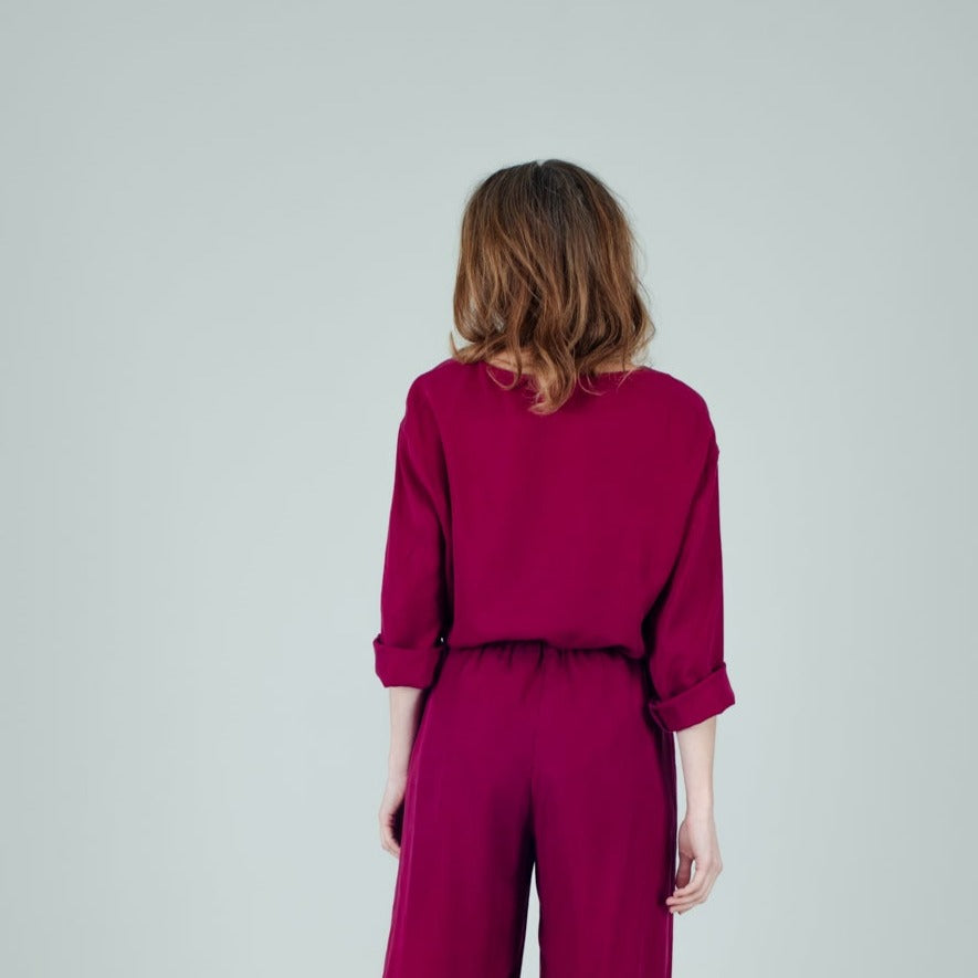 Tencel Damenshirt Berry Pink, langärmelig, Urheber: Mini & Eve