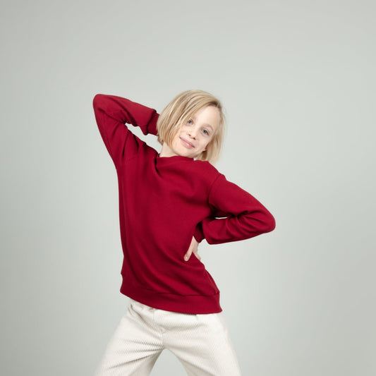 Kinderpulli aus Waffelstrick in Rot, Urheber: Mini & Eve