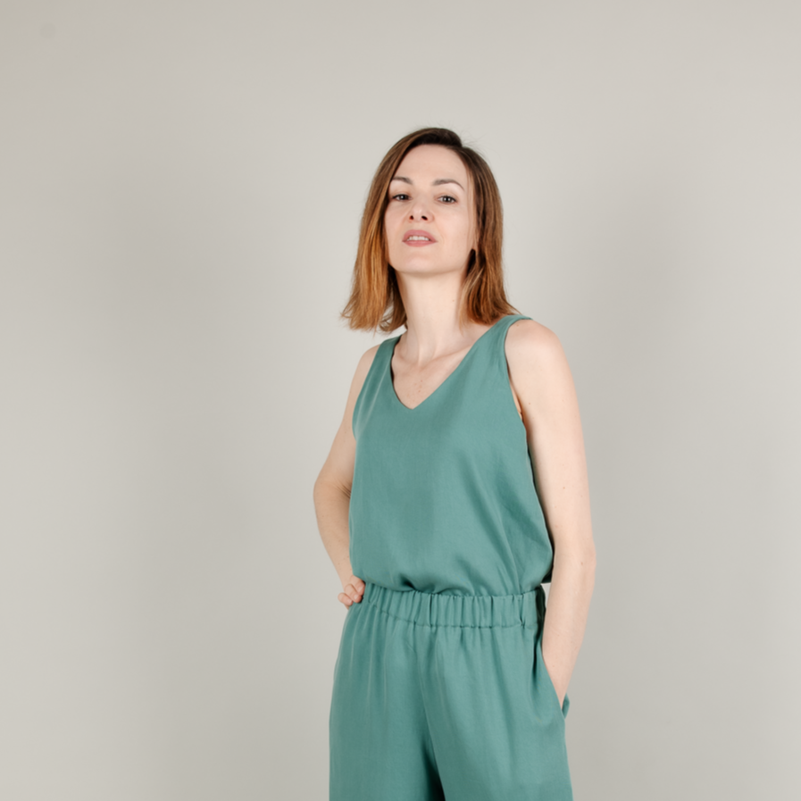 Tencel Damenshirt mit Trägern in der Farbe Aqua Petrol Blau-Grün; Urheber: Mini & Eve