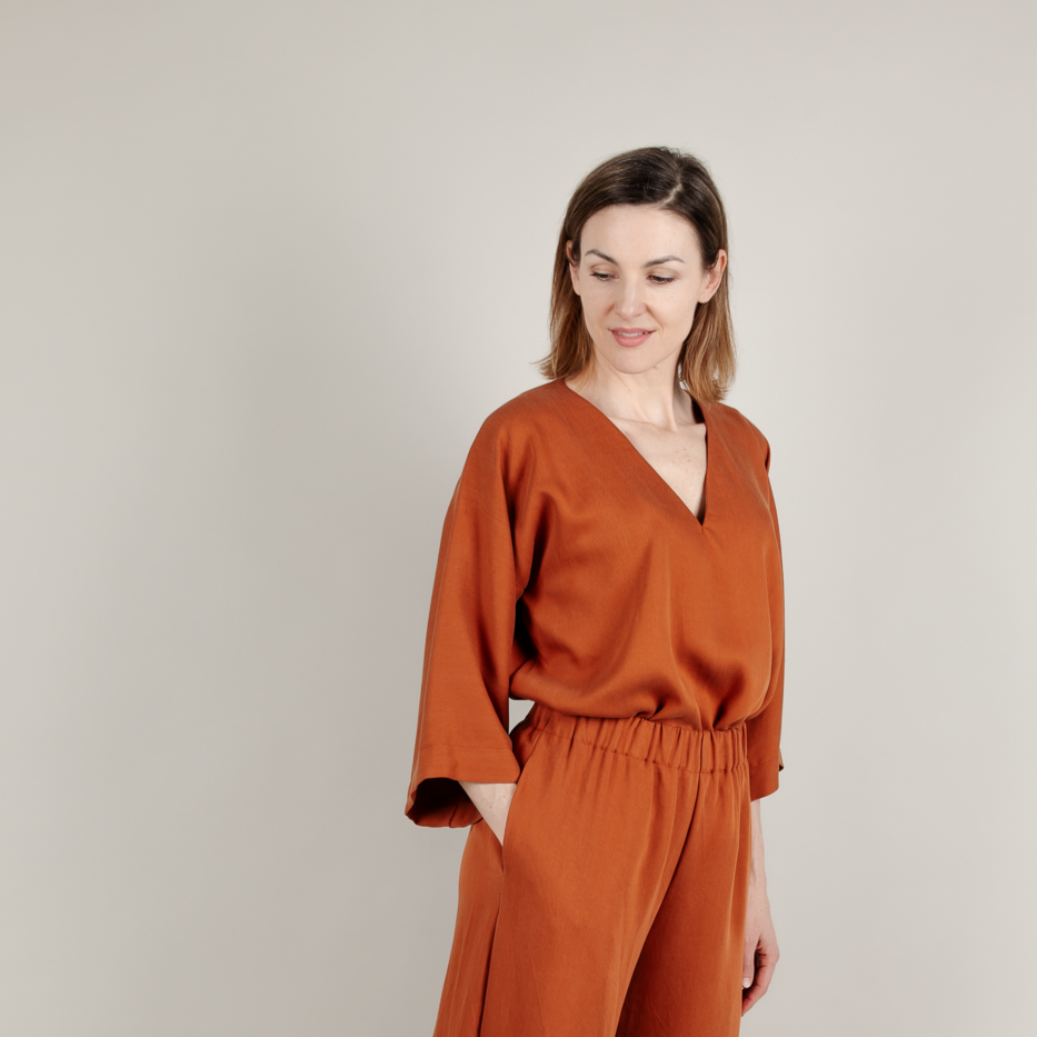 Tencel Damenshirt Kimonoschnitt Rost Rot Orange; Urheber: Mini & Eve