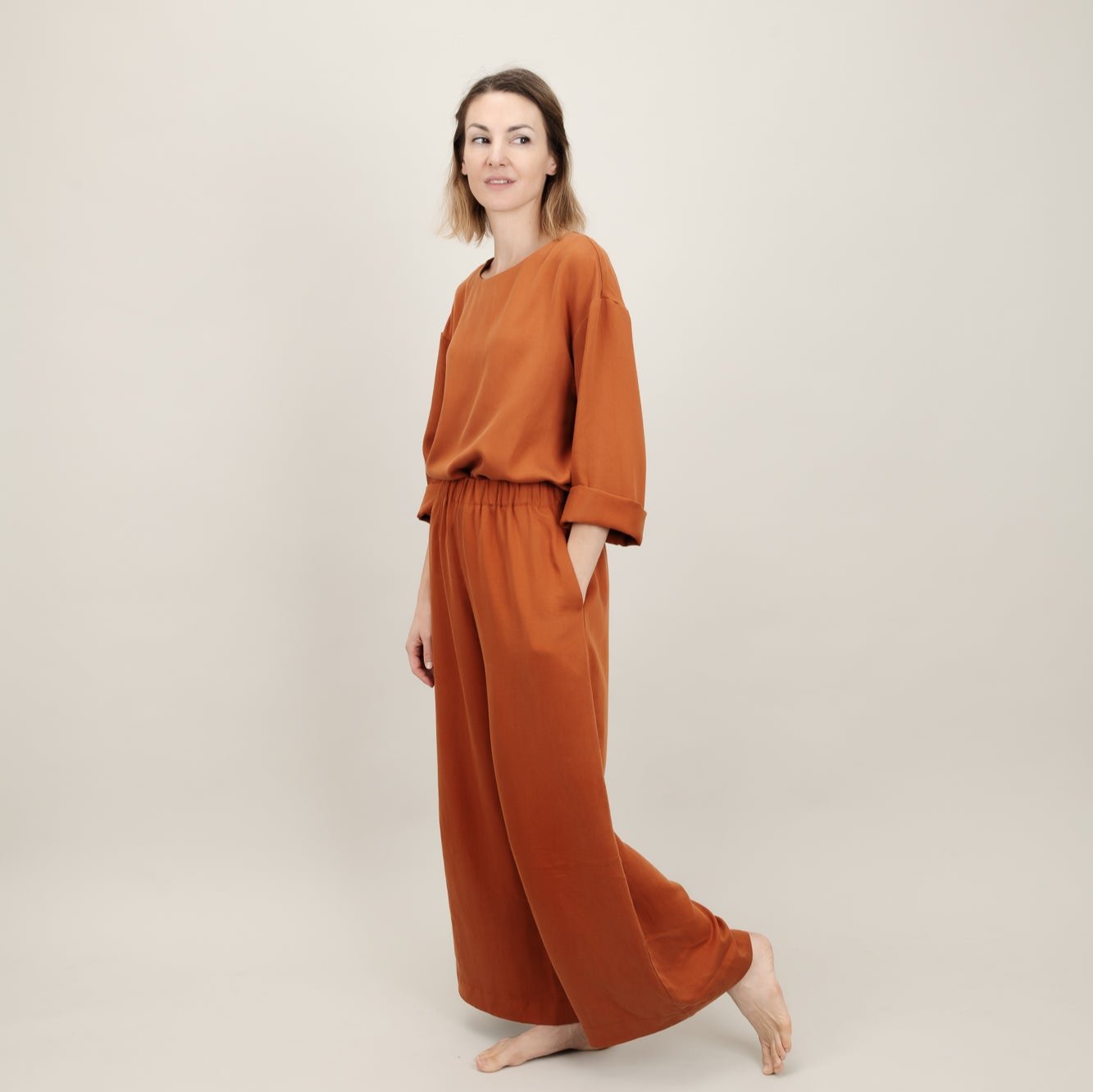 Damen Tencel-Shirt, Rost Orange, langärmelig; Urheber: Mini & Eve