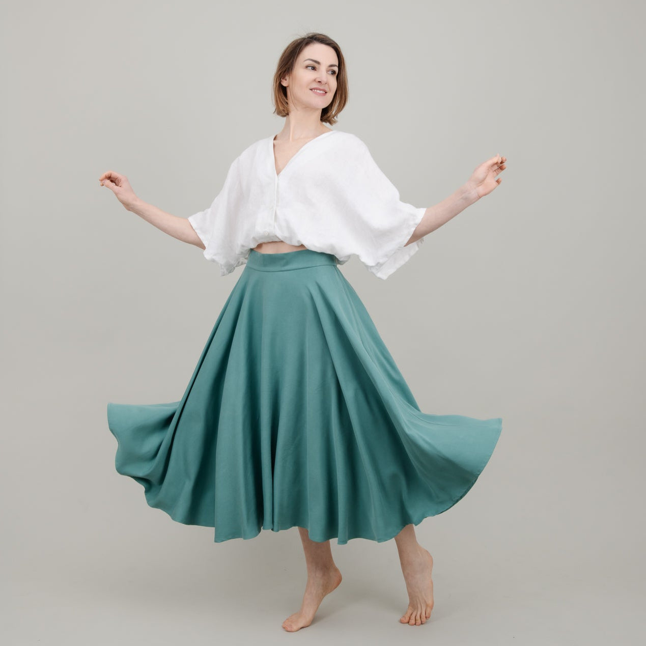 Midi Tellerrock aus Tencel in Aqua Türkis für Damen; Drehrock für Damen; Urheber: Mini & Eve