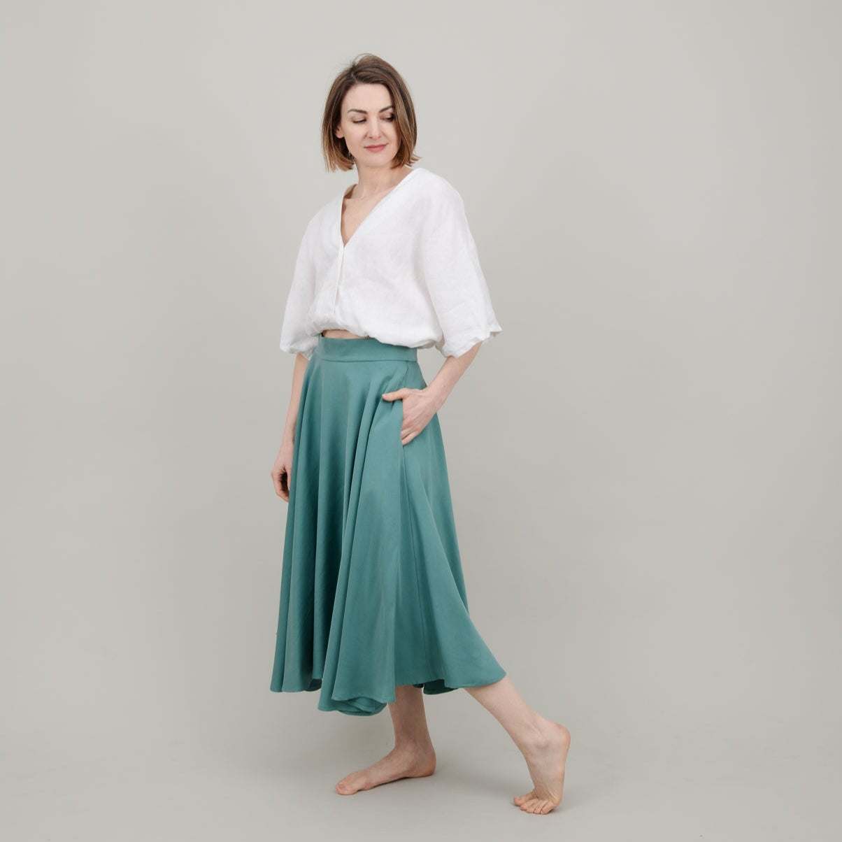 Midi Tellerrock aus Tencel in Aqua Türkis für Damen; Drehrock für Damen; Urheber: Mini & Eve