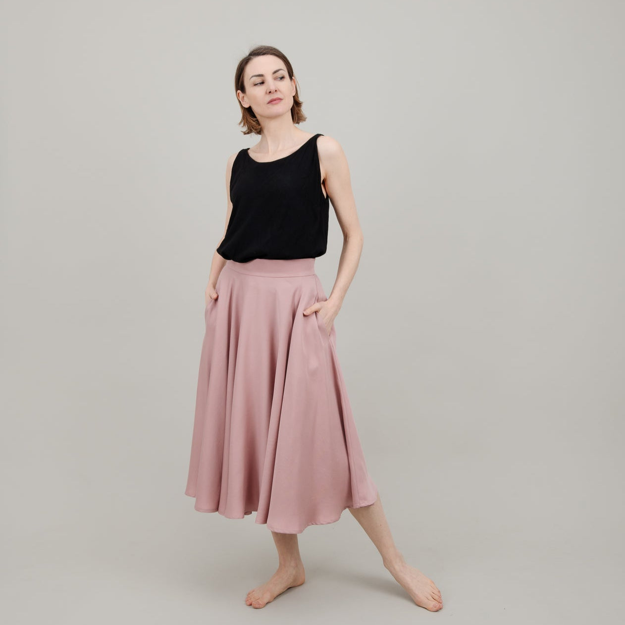 Midi Tellerrock aus Tencel in Rosa für Damen; Drehrock für Damen; Urheber: Mini & Eve