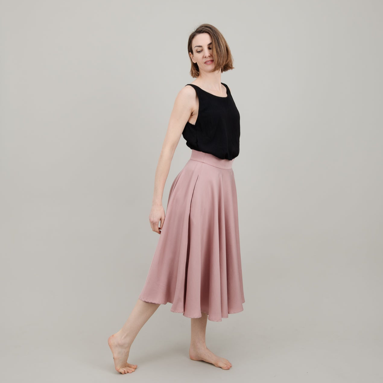 Midi Tellerrock aus Tencel in Rosa für Damen; Drehrock für Damen; Urheber: Mini & Eve