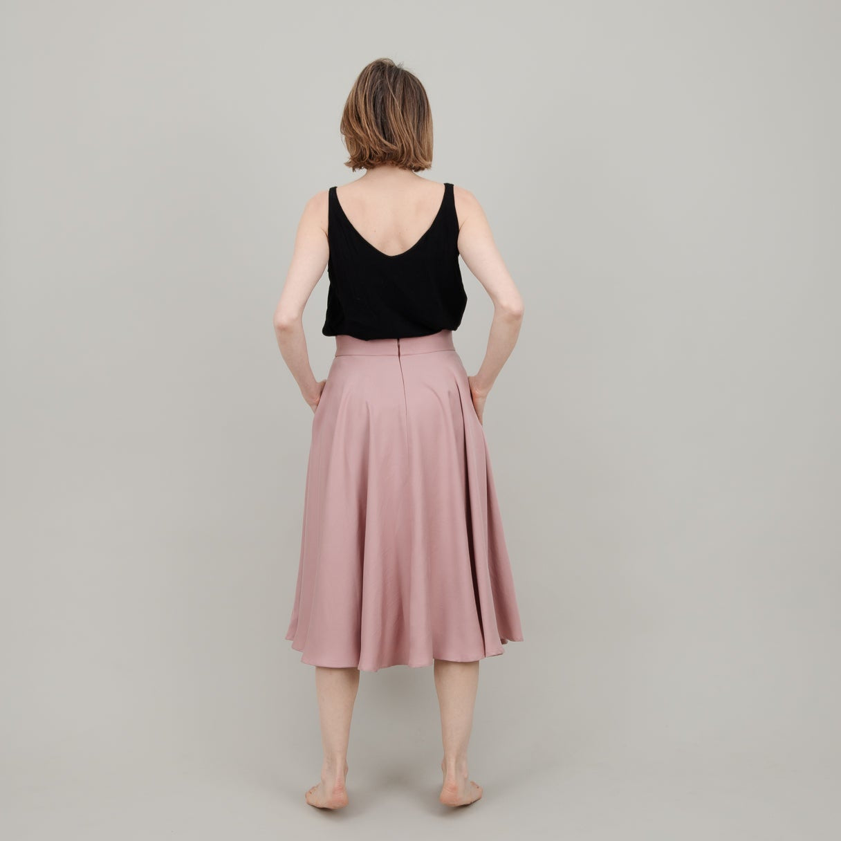 Midi Tellerrock aus Tencel in Rosa für Damen; Drehrock für Damen; Urheber: Mini & Eve