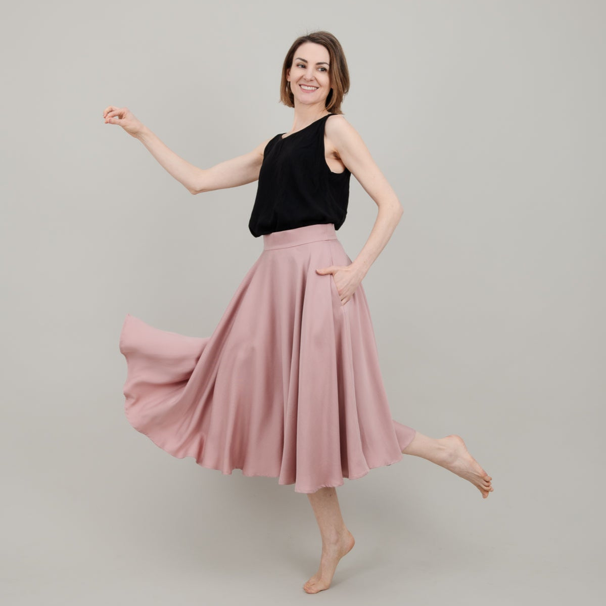 Midi Tellerrock aus Tencel in Rosa für Damen; Drehrock für Damen; Urheber: Mini & Eve