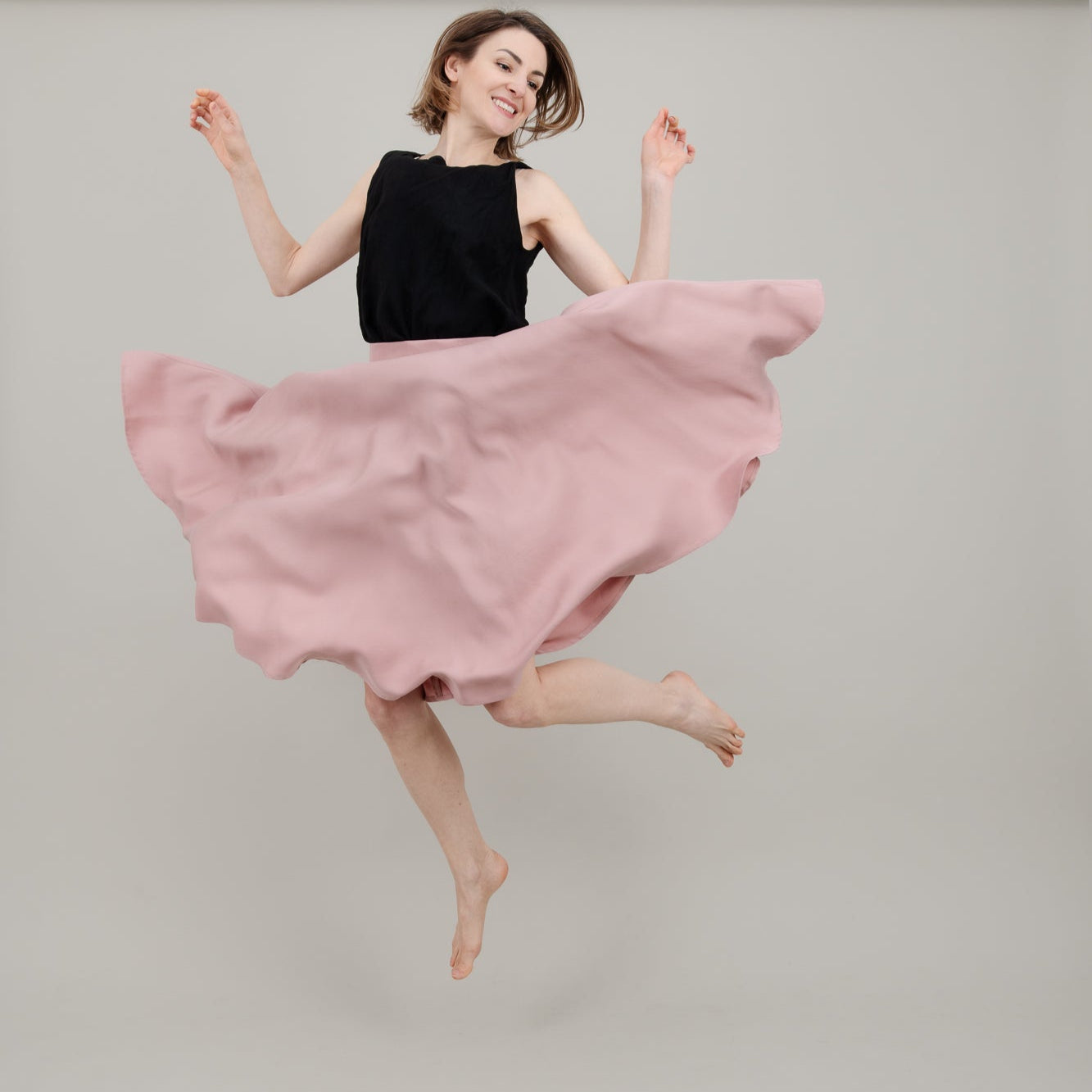 Midi Tellerrock aus Tencel in Rosa für Damen; Drehrock für Damen; Urheber: Mini & Eve