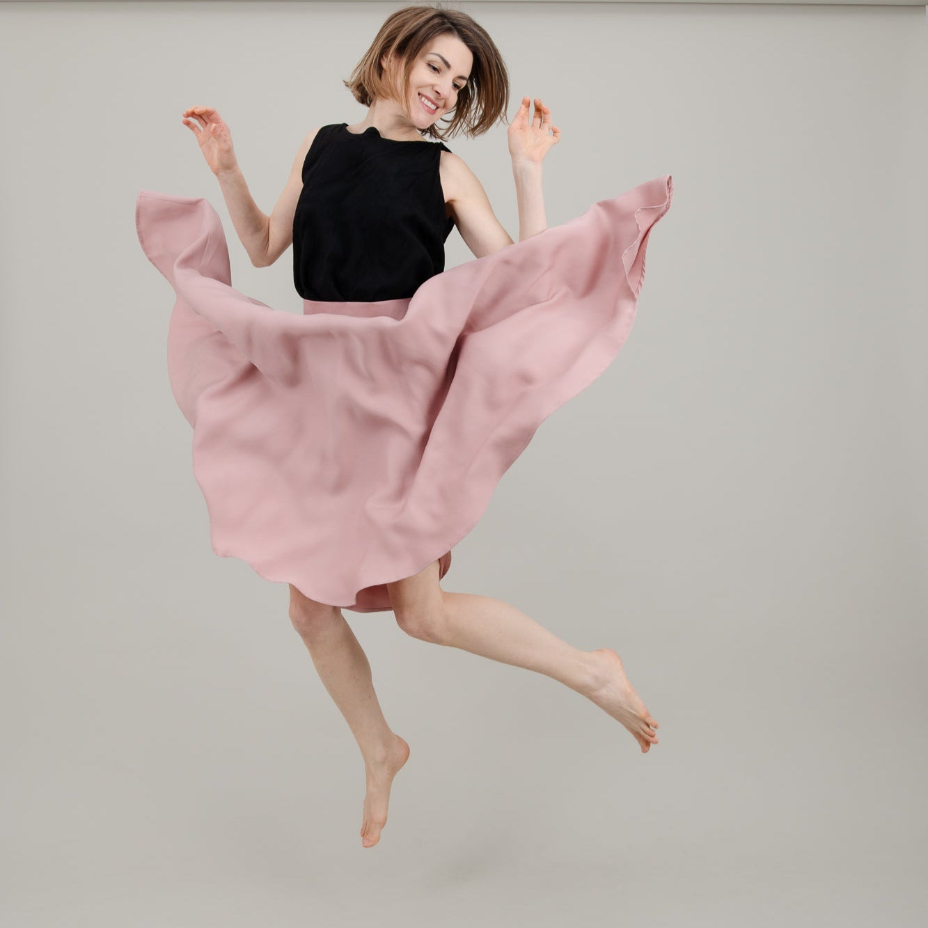 Midi Tellerrock aus Tencel in Rosa für Damen; Drehrock für Damen; Urheber: Mini & Eve