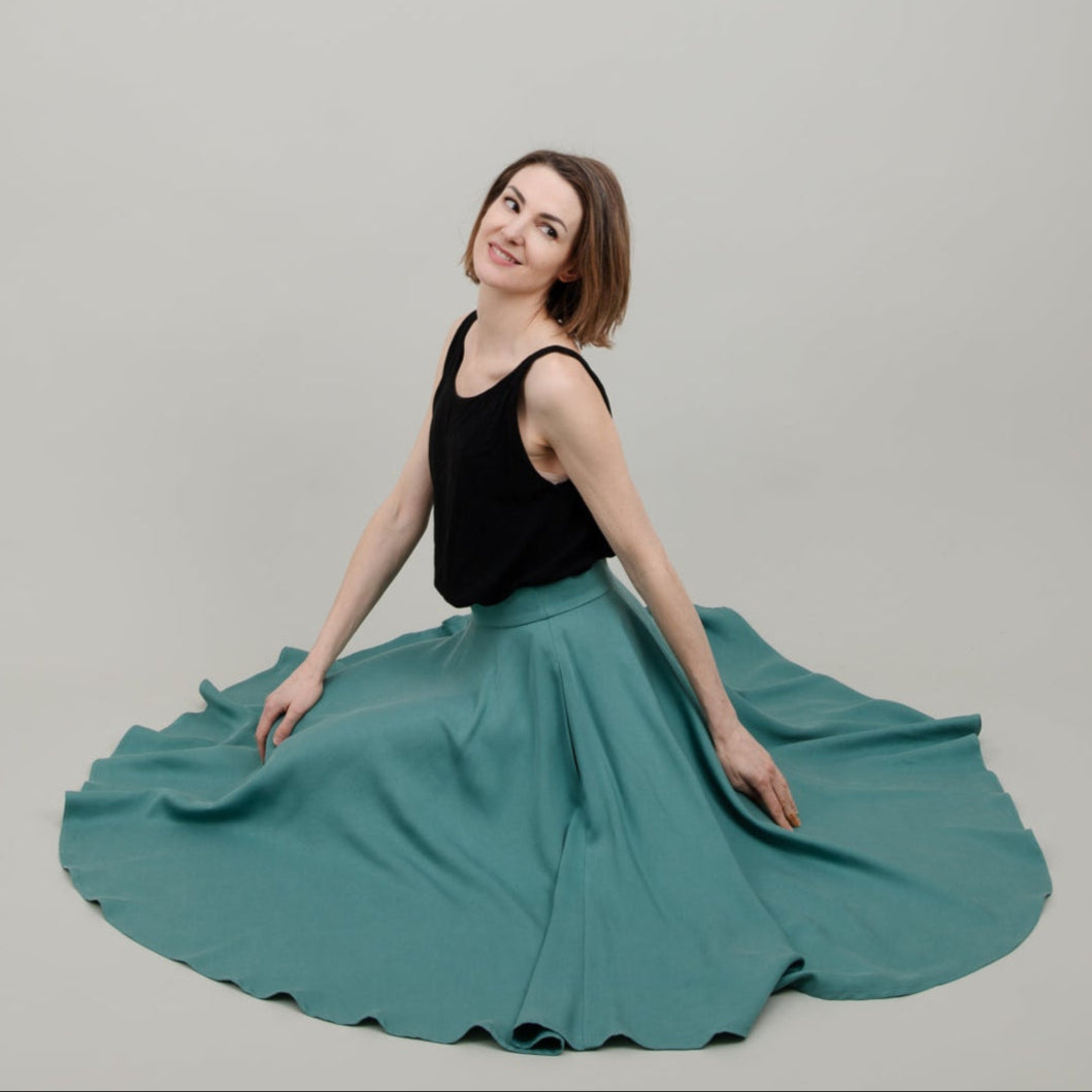 Midi Tellerrock aus Tencel in Aqua Türkis für Damen; Drehrock für Damen; Urheber: Mini & Eve