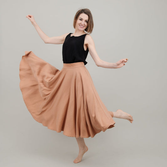 Midi Tellerrock aus Tencel in Nougat Braun Beige für Damen; Drehrock für Damen; Urheber: Mini & Eve