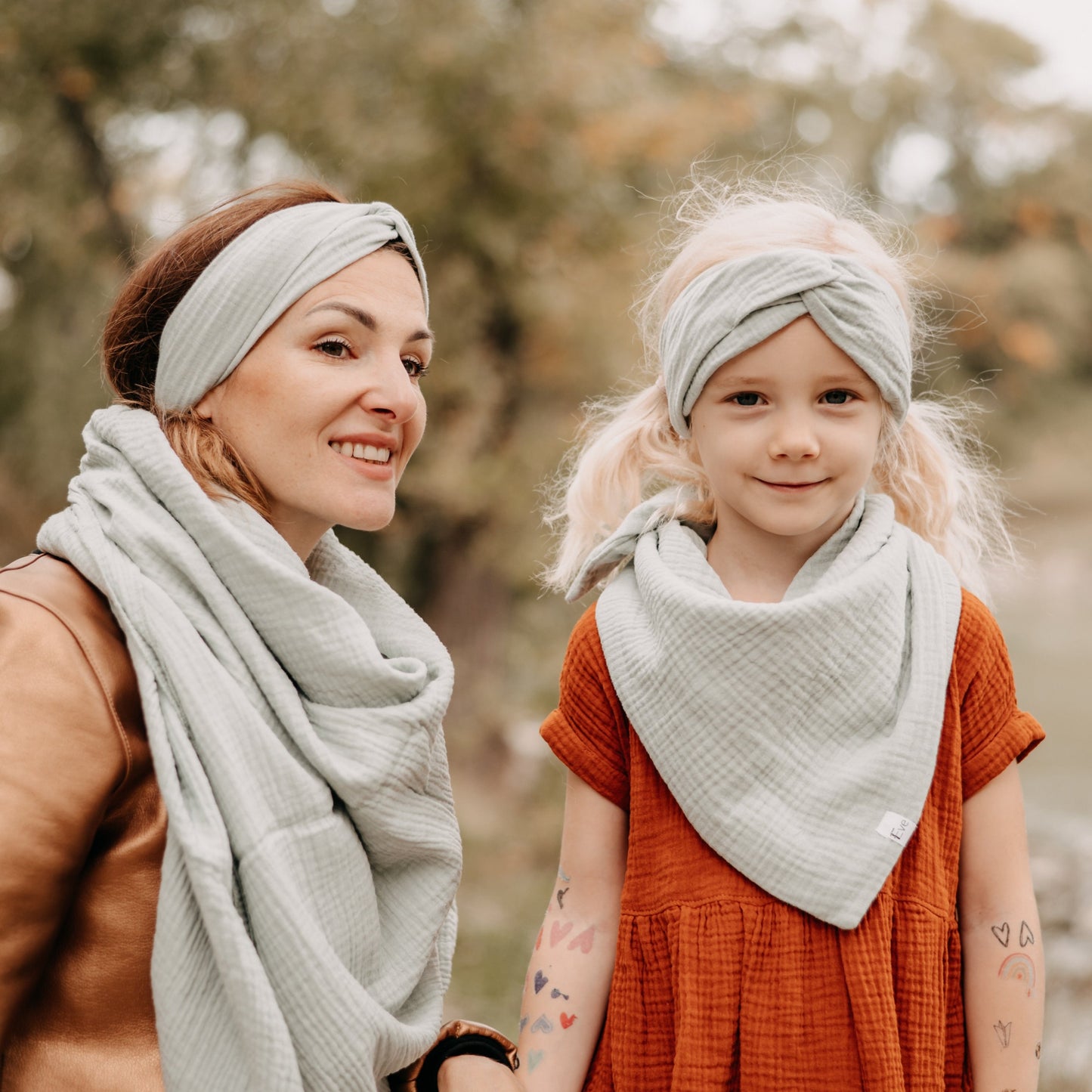 Musselin Turban Stirnband mint, Mutter Tochter Partnerlook, Urheber: Mini & Eve