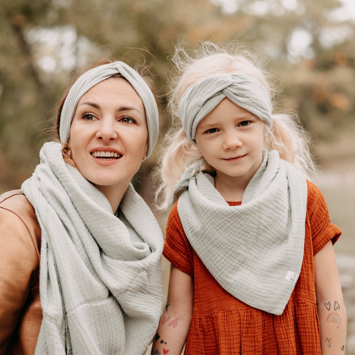 Musselin Turban Stirnband mint, Mutter Tochter Partnerlook, Urheber: Mini & Eve