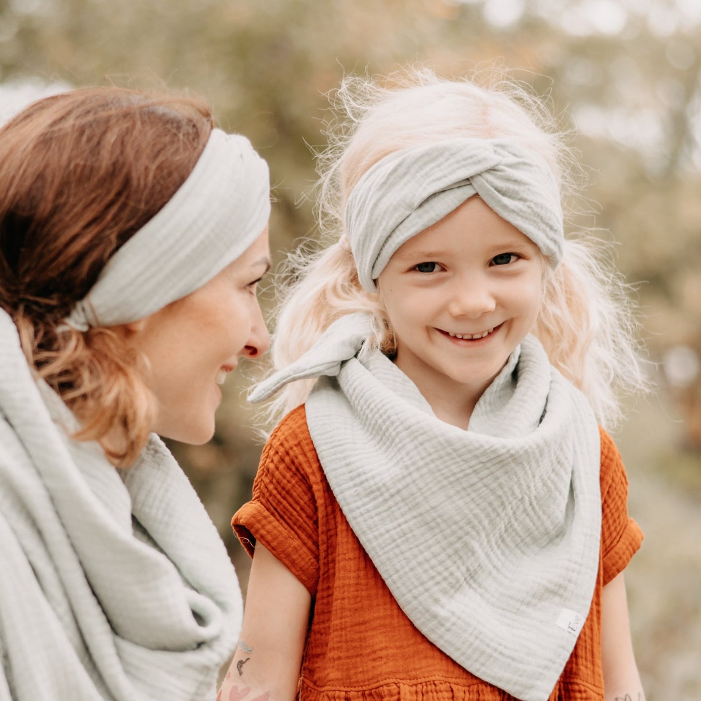 Musselin Turban Stirnband mint, Mutter Tochter Partnerlook, Urheber: Mini & Eve