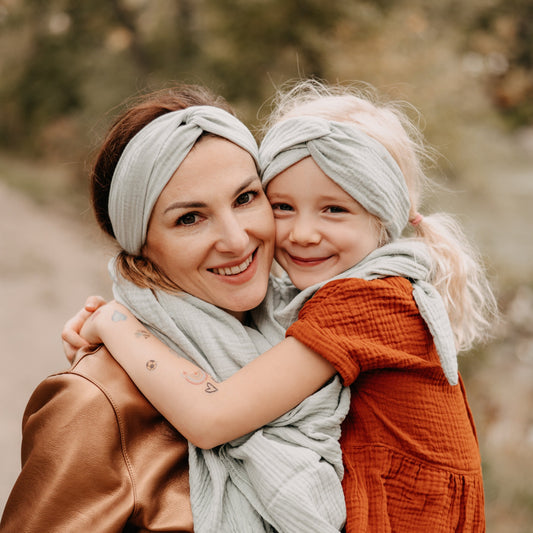 Musselin Turban Stirnband mint, Mutter Tochter Partnerlook, Urheber: Mini & Eve