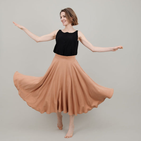 Midi Tellerrock aus Tencel in Nougat Braun Beige für Damen; Drehrock für Damen;  Urheber: Mini & Eve