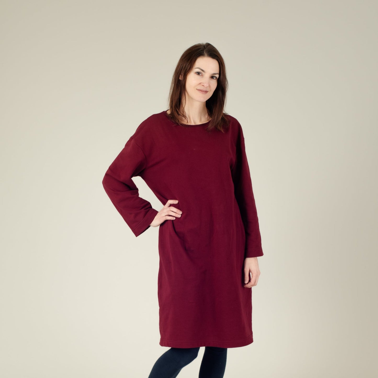 T-Shirt-Kleid Damen Bordeaux Rot, Vorderansicht, Urheber: Mini & Eve