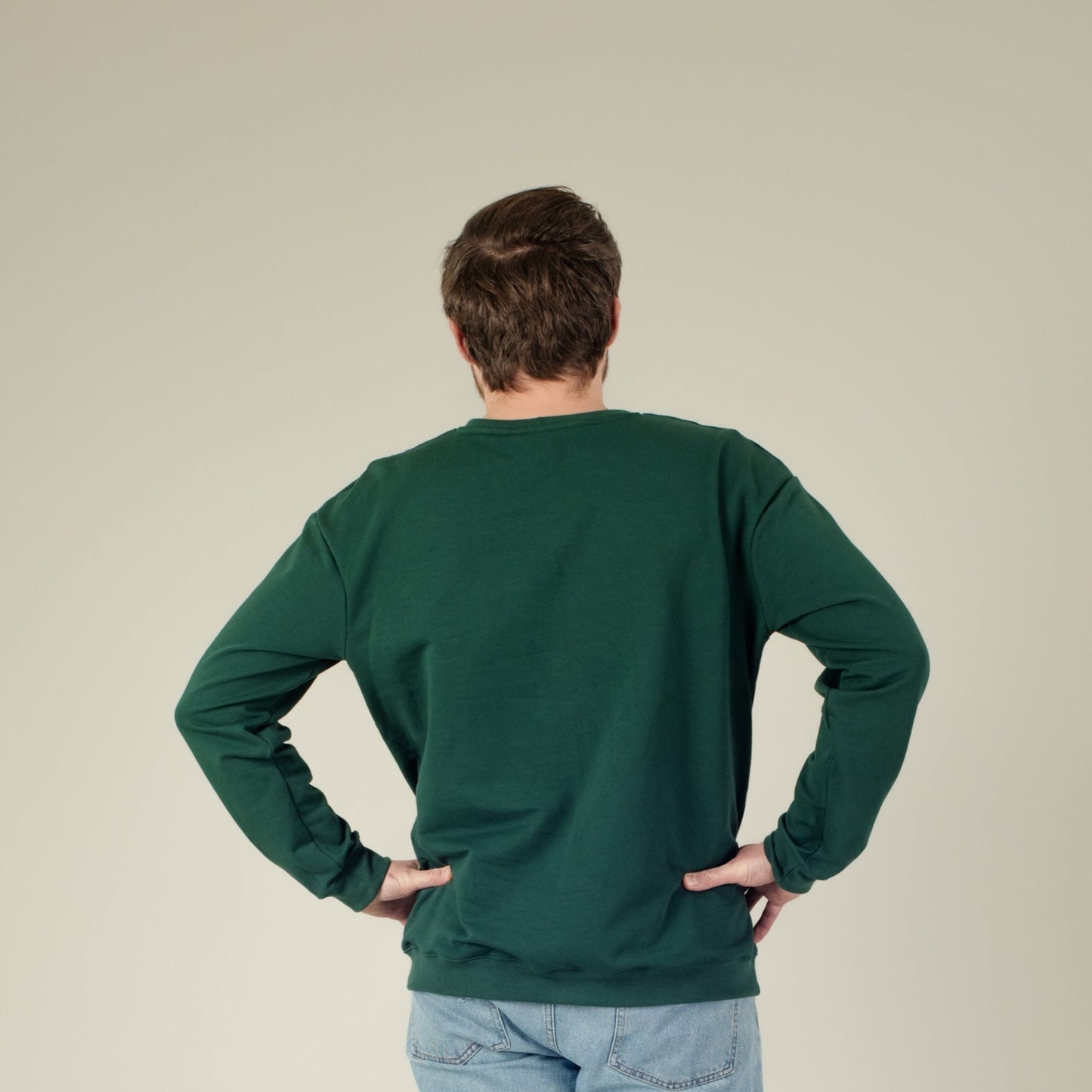 Herren-Sweater Damen-Sweater Unisex-Sweater Grün, Rückenansicht, Urheber: Mini & Eve