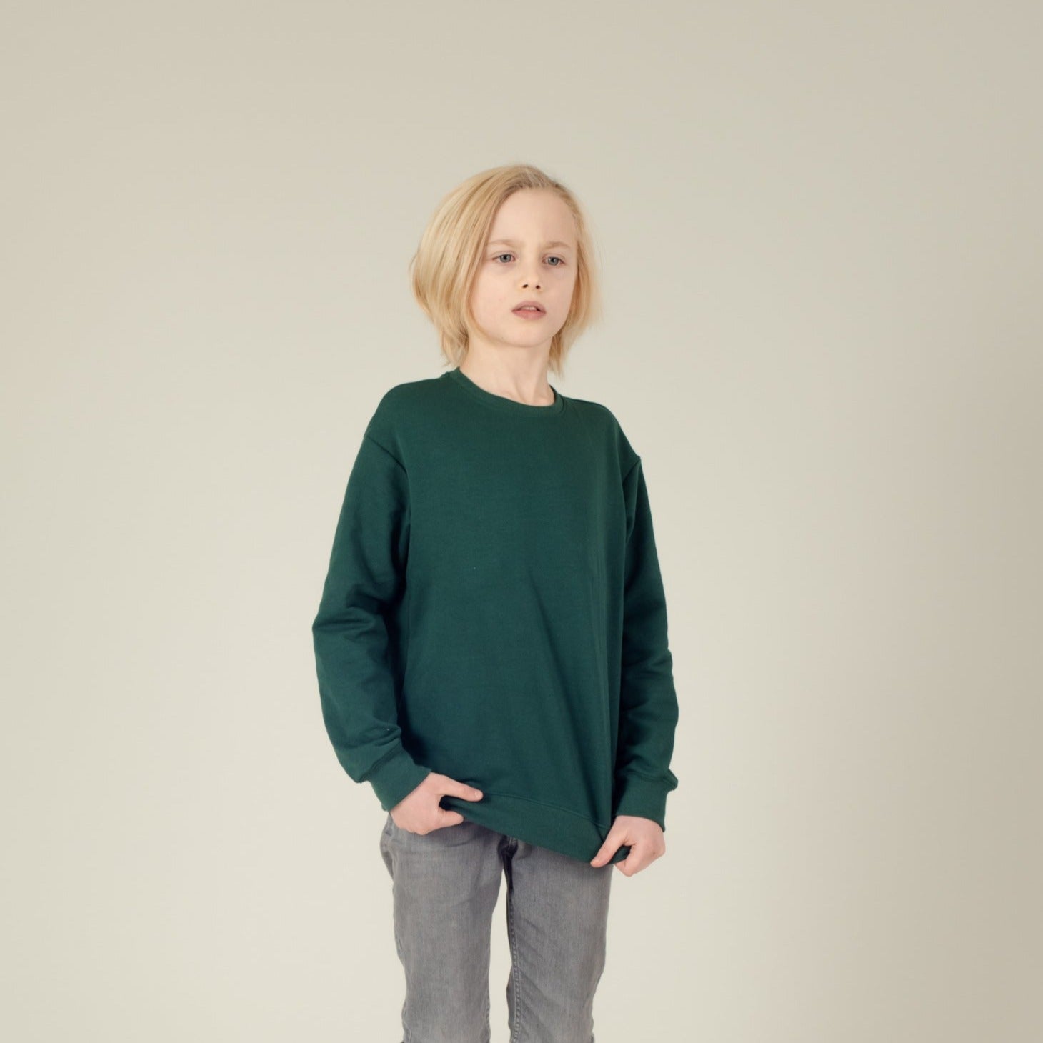 Pulli Baumwoll-Sweater Grün, Junge, Vorderansicht, Urheber: Mini & Eve