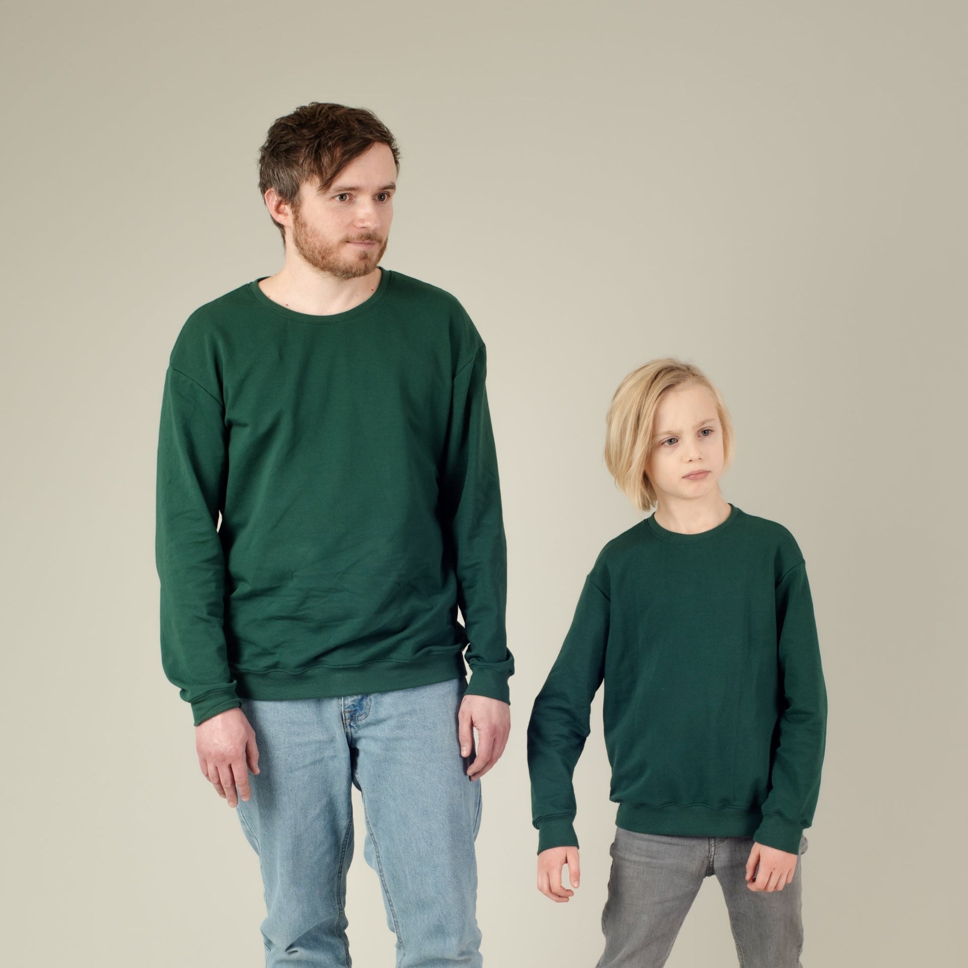 Pulli Baumwoll-Sweater Grün, Junge und Mann, Vater und Sohn, Partnerlook, Vorderansicht, Urheber: Mini & Eve